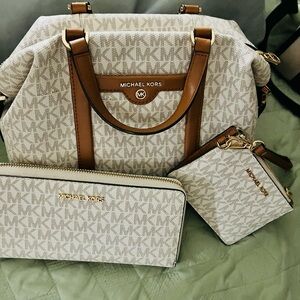 Michael Kors Cream and Tan Satchel Set